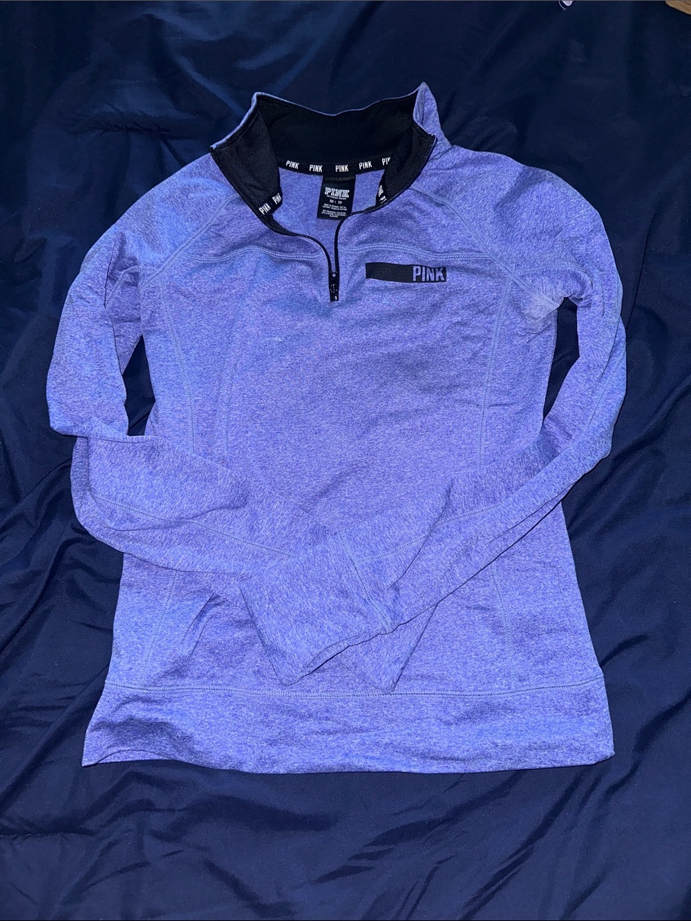PINK Heather Lavender Purple Quarter-Zip Pullover with Black Trim